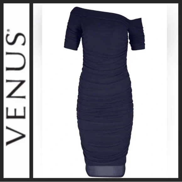 VENUS One Shoulder Navy Dress - Picture 3 of 9